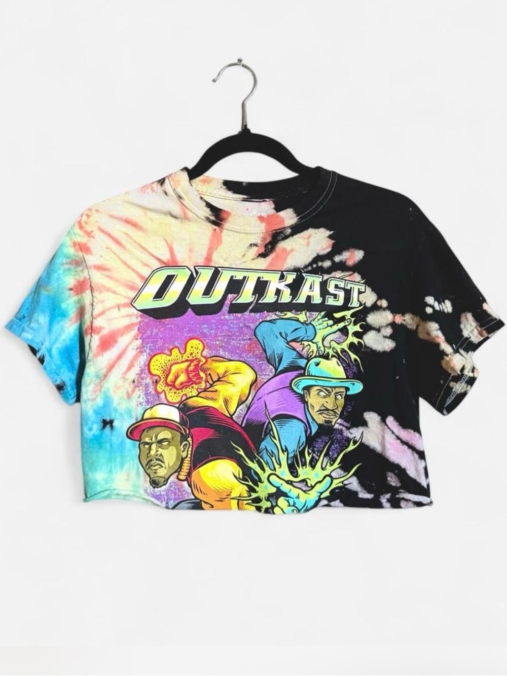 Vintage Outkast Tie-Dye Graphic Crop Tee in Black, Size Small - Hand dyed